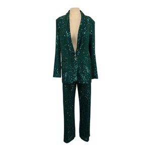 One 33 Social Sequin Pants Suit Green Size Small/Medium